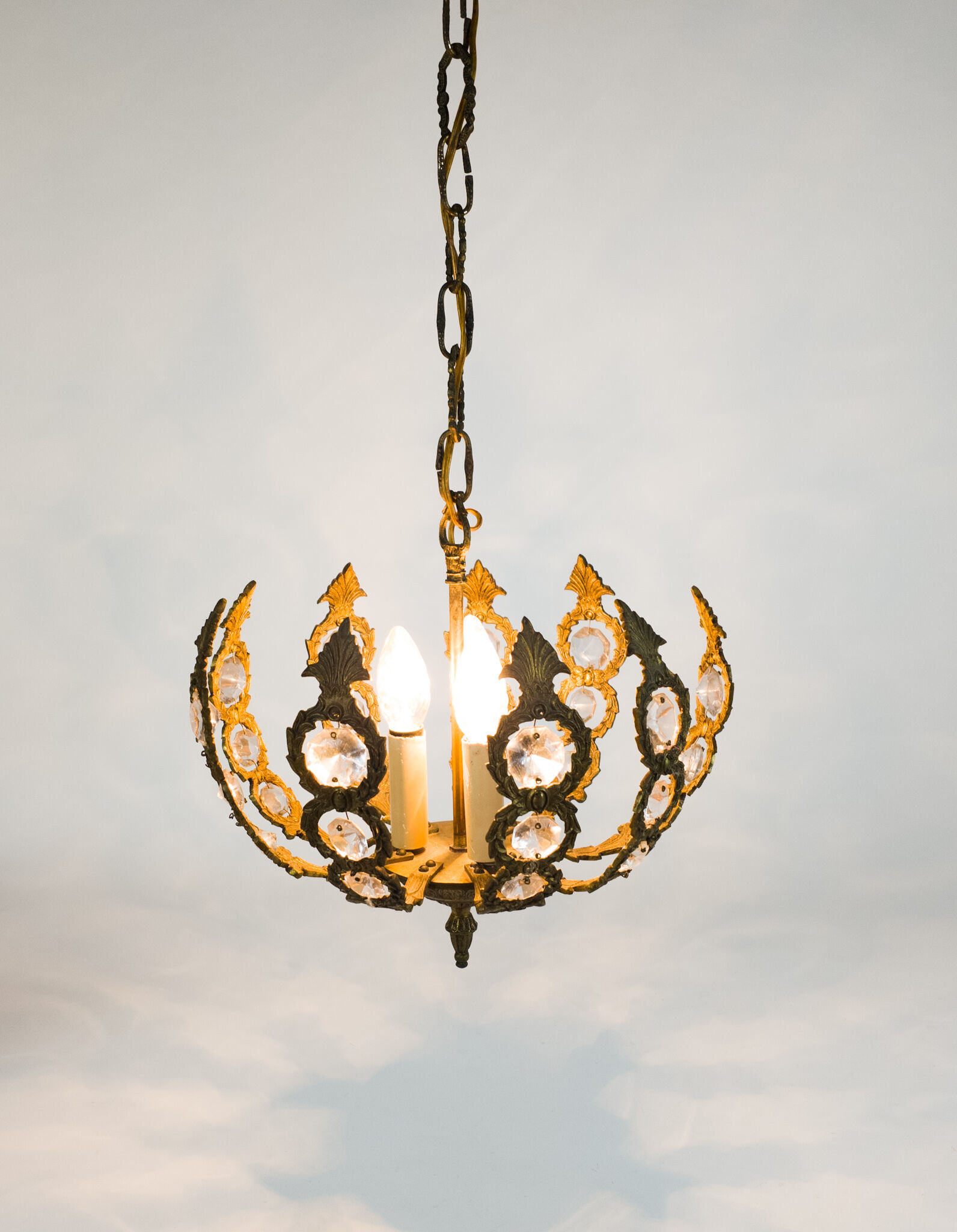 Brass facet cut glass hanging lamp gold plated 3rd quarter 20th