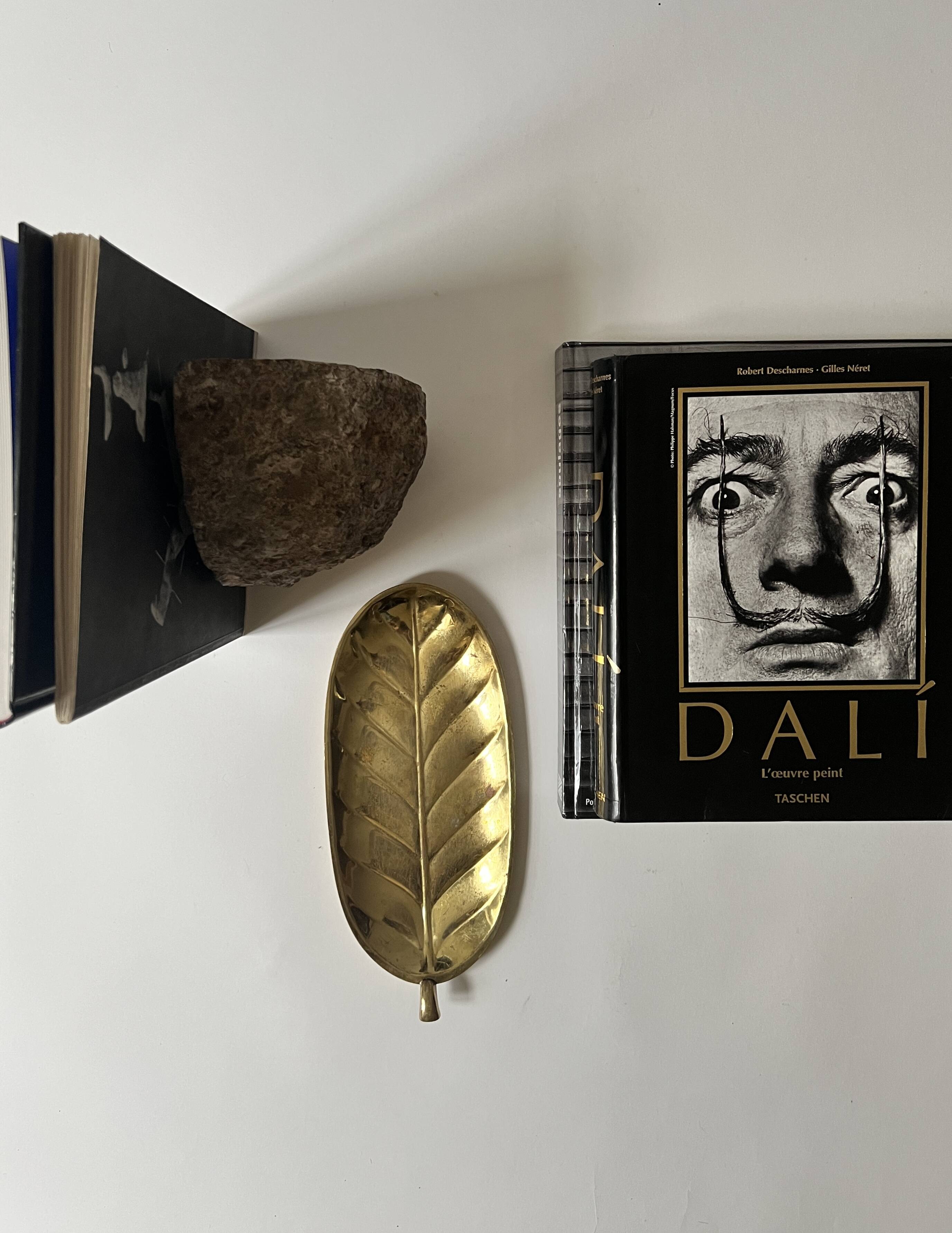 Brass leaf-shaped catchall, signed Christofle.