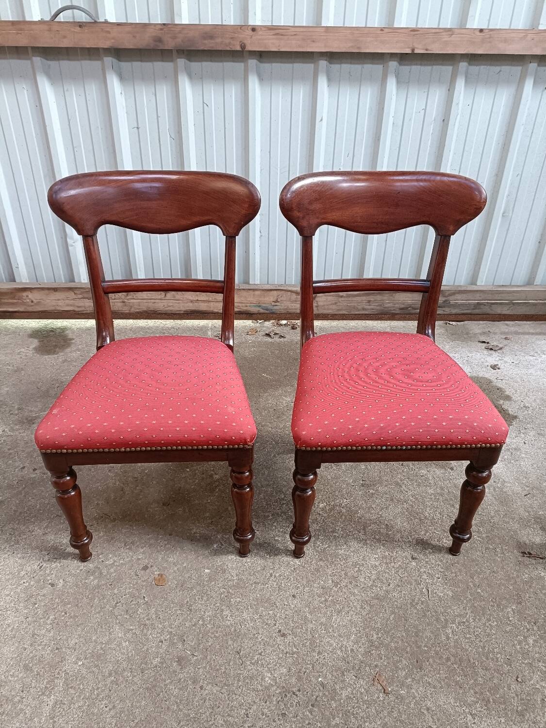 Pair of vintage English mahogany chairs, woven in red