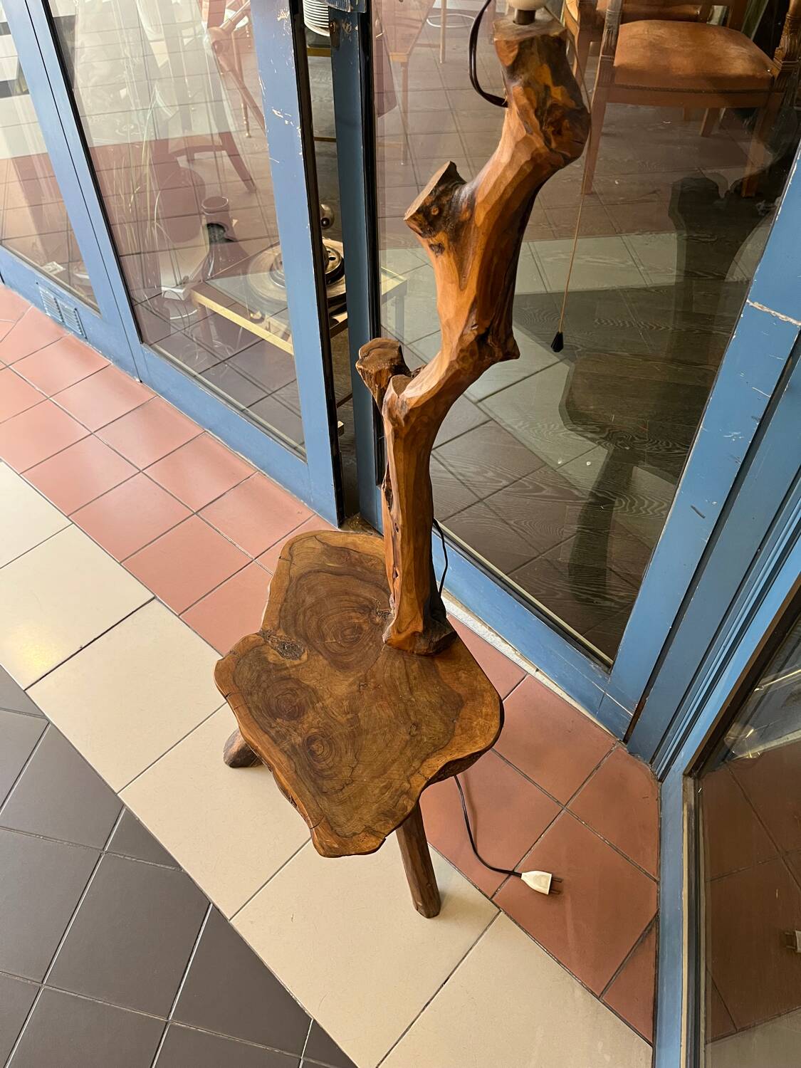 Vintage solid olive wood brutalizer floor lamp