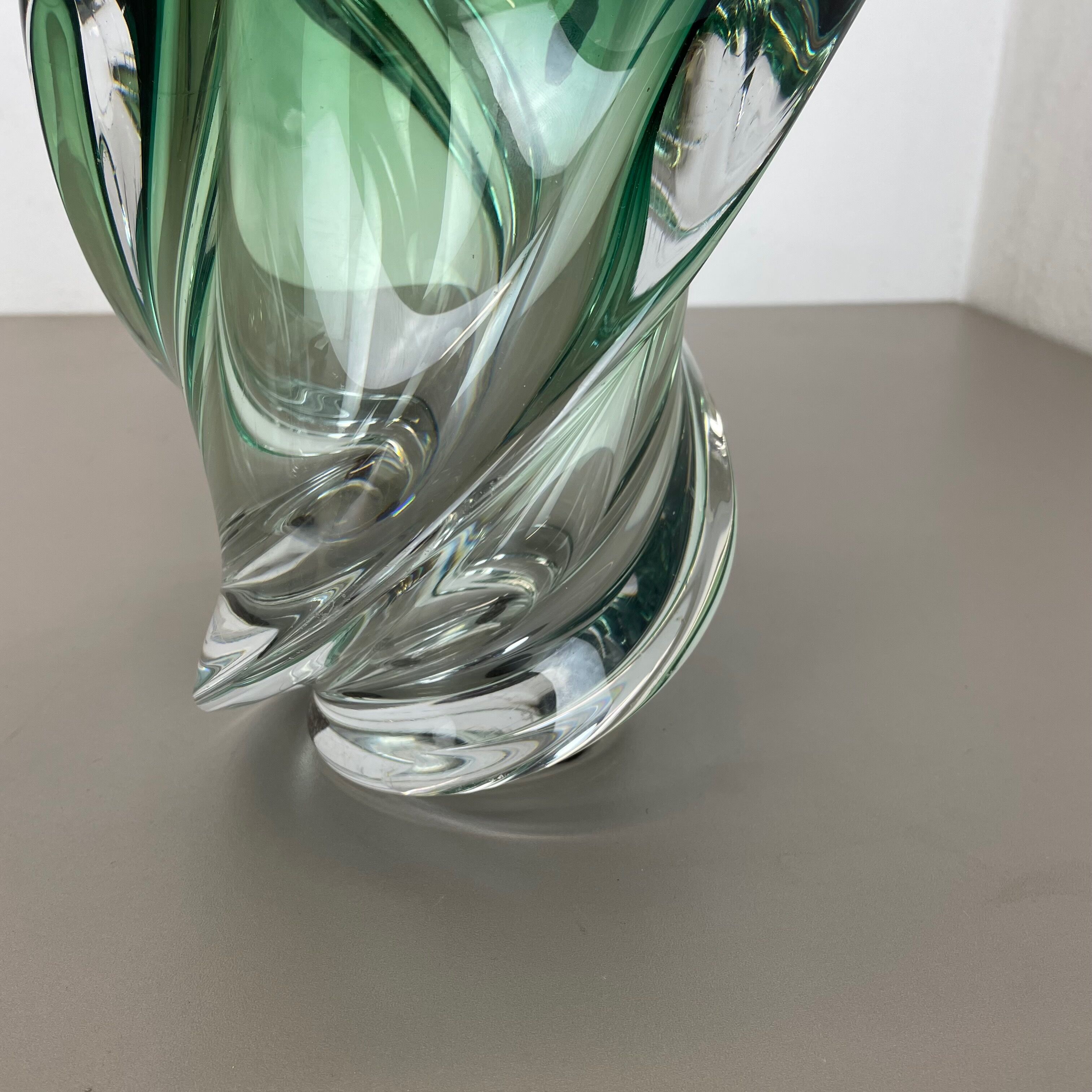 Heavy 5,1kg Crystal "Wave" Glass Vase Object by Val Saint Lambert, Belgium 1960s