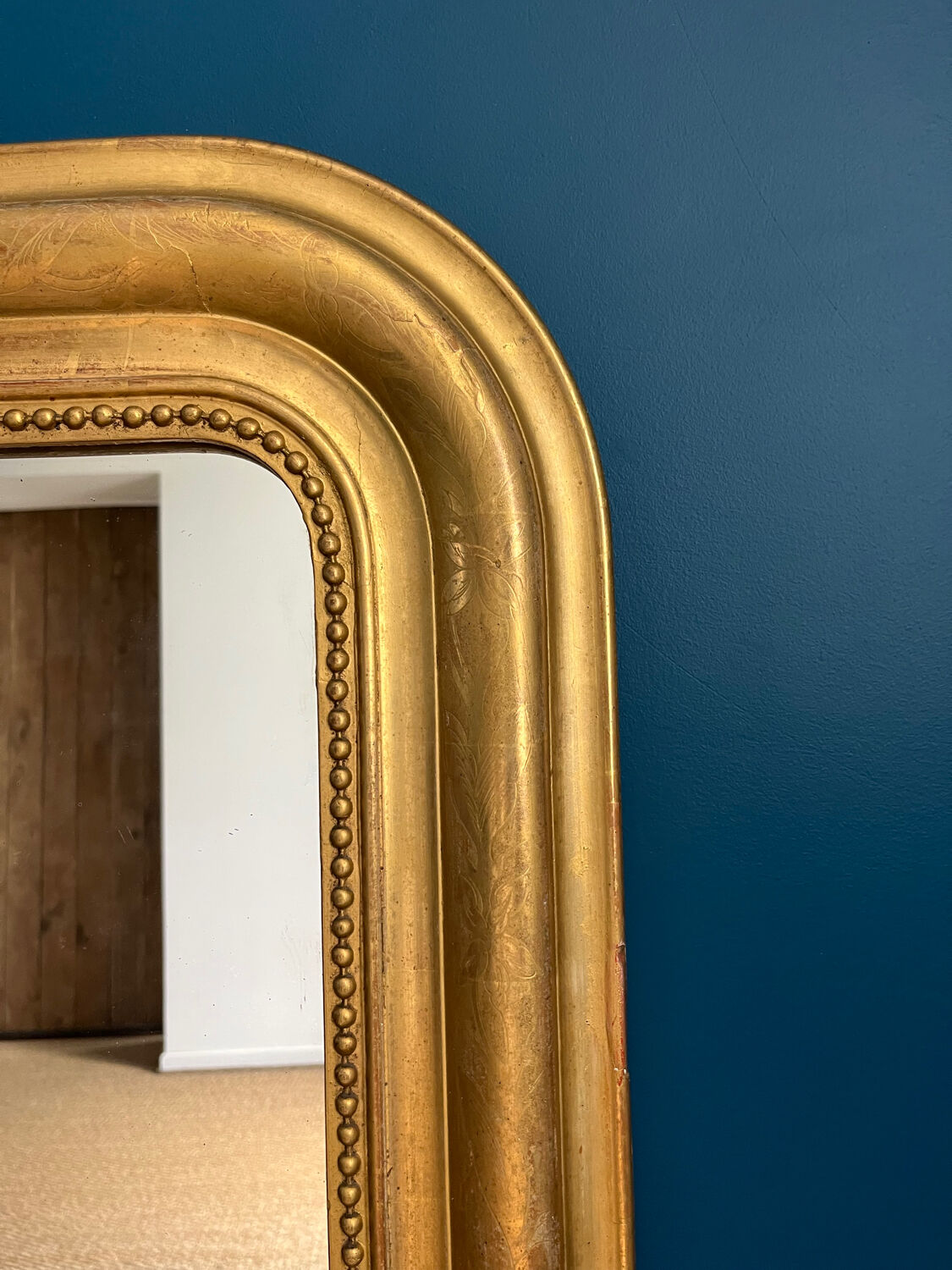 Old mirror Louis-Philippe beaded 128cm/95,cm gilded with gold leaf