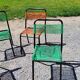 Set of 4 chairs scoubidou green and orange tubes metal black from the 60s