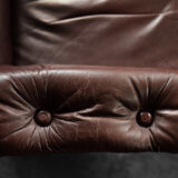 Vintage Mid-Century Scandinavian Modern Brown Leather Executive Swivel Chair & Ottoman, 1970s