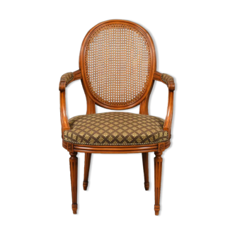 Louis XVI style office armchair cannage and fabric