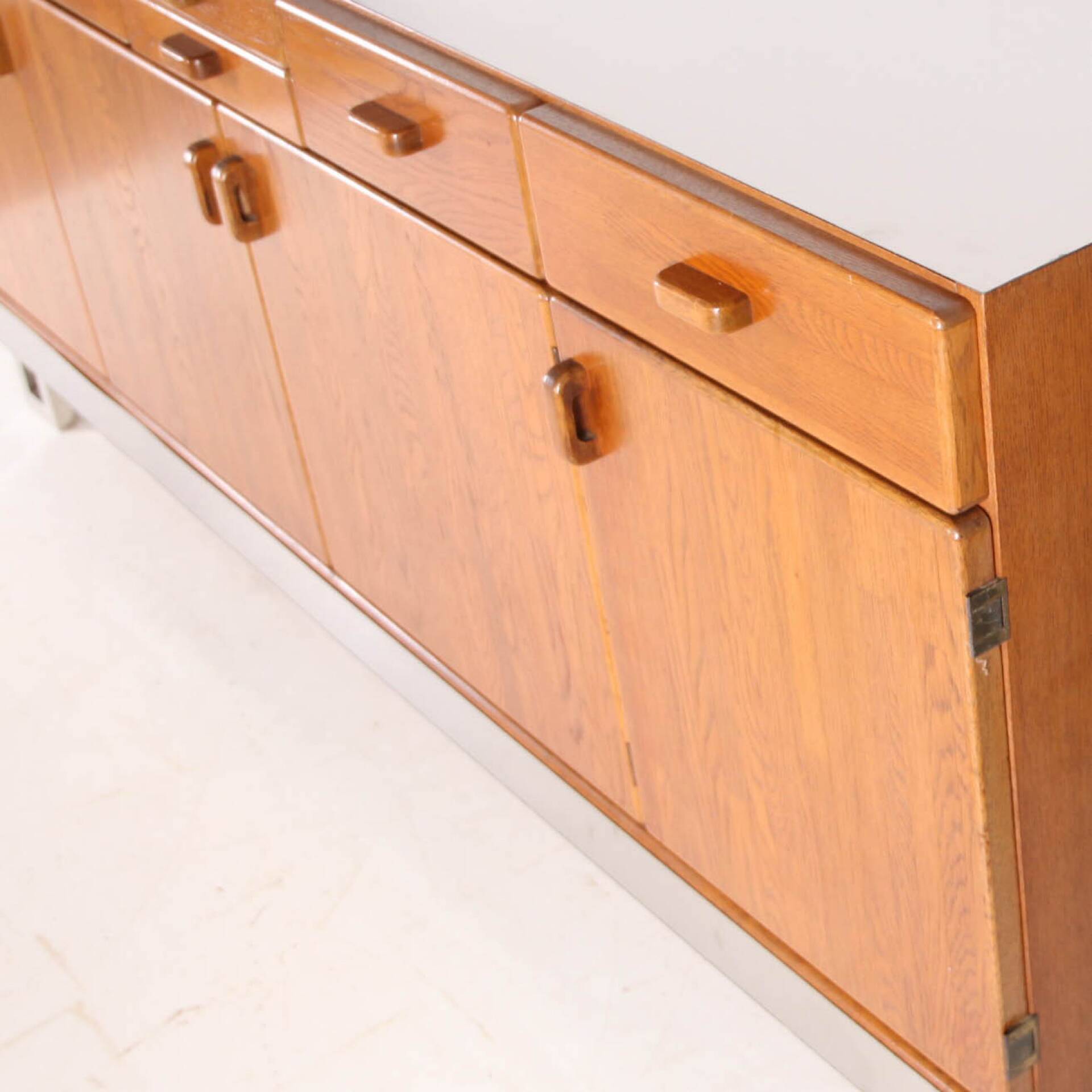 Oak and brushed metal sideboard