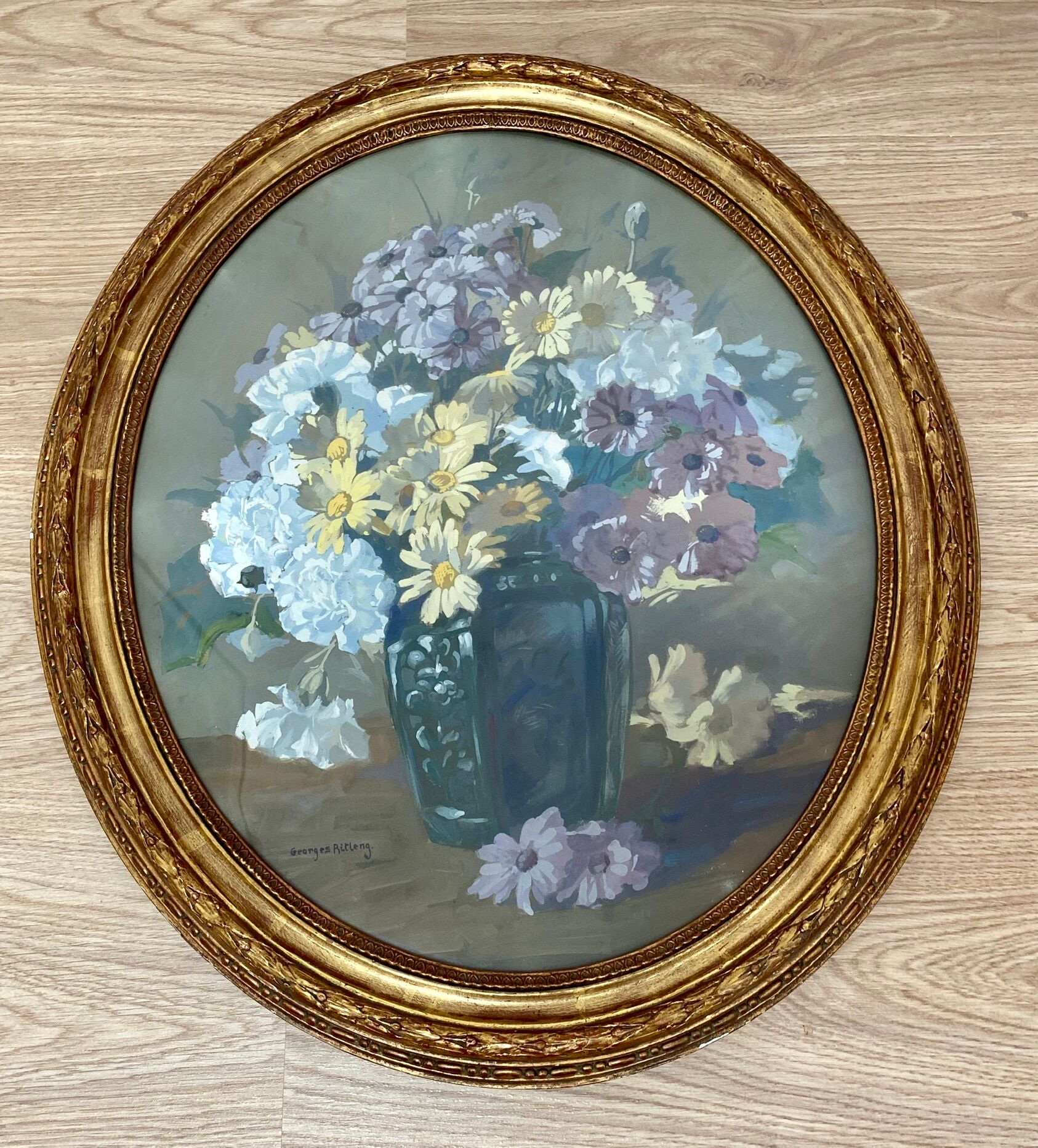 Ancient painting, still life with flowers, 20th century by Georges Ritleng (1875-1972)