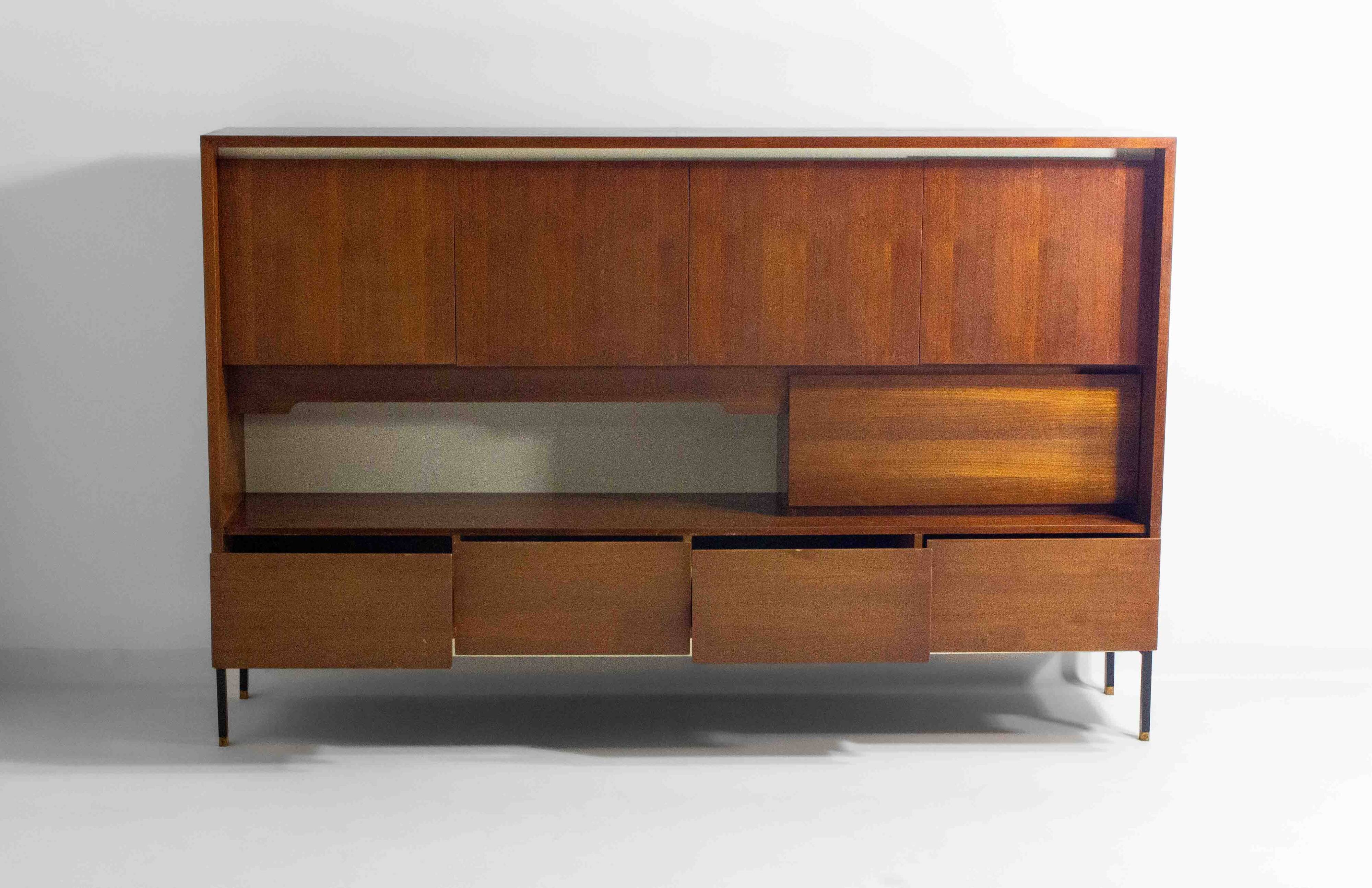 Minimalist backlit highboard in teak, Belgium 1960s
