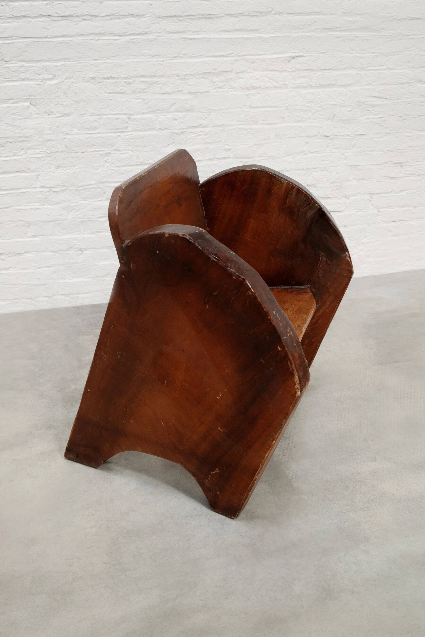 Sculptural anthroposophical wooden armchair, circa 1940s