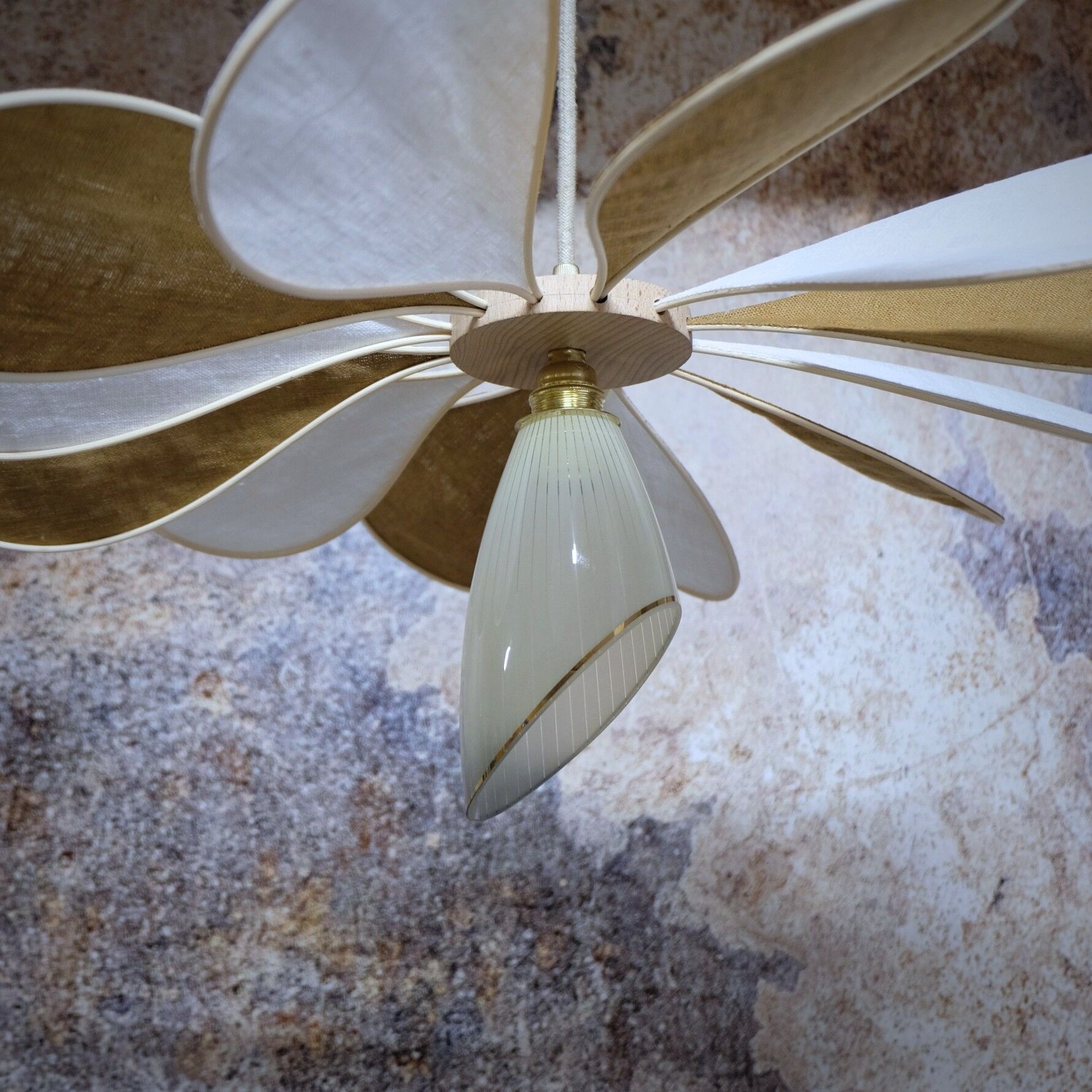 Linen suspension, rattan and vintage old globe