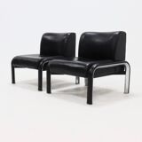 Set of 2 Leather and Chrome Lounge Chairs by Röder 1980s