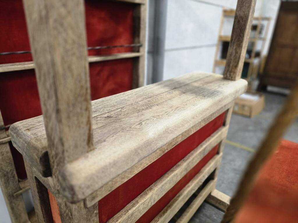 Meuble de bar XL vintage en bois massif avec banc pivotant