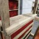 Meuble de bar XL vintage en bois massif avec banc pivotant