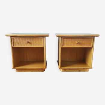 Pair of vintage rattan bedside tables