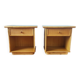 Paire de tables de chevet vintage en rotin