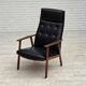 1970s, Danish armchair, black artificial leather, teak wood.