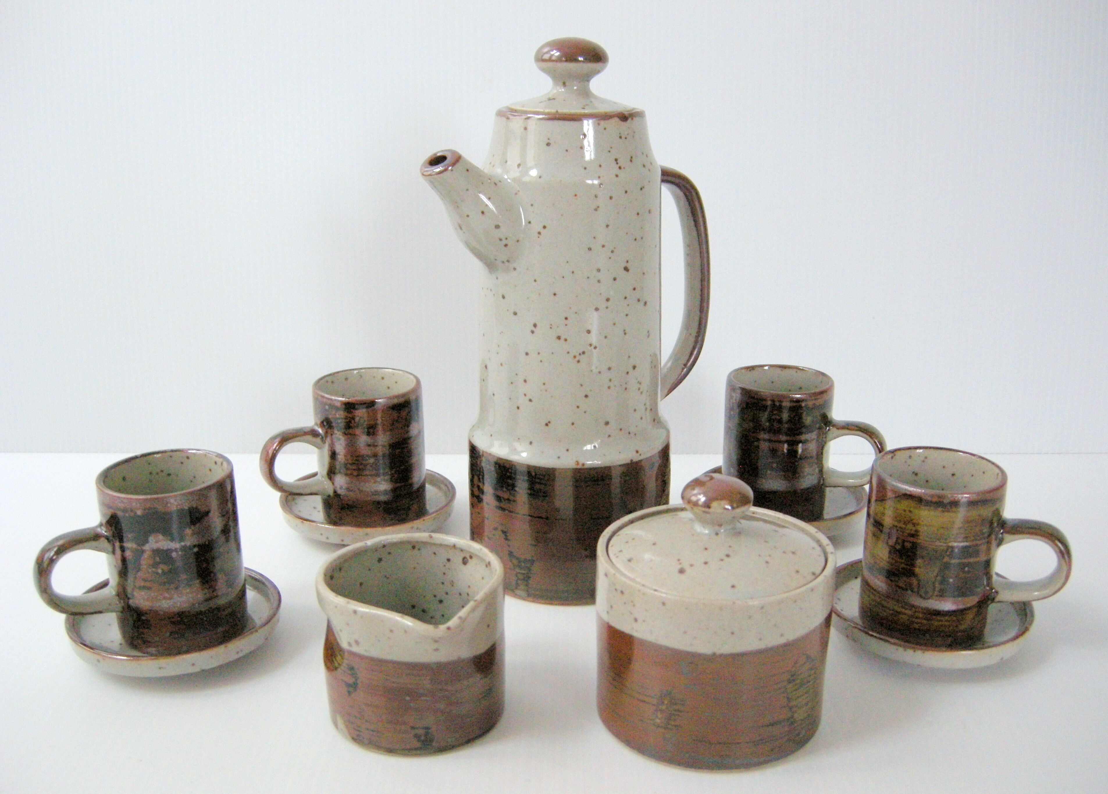 Vintage coffee service 1970 peasant sandstone Japan