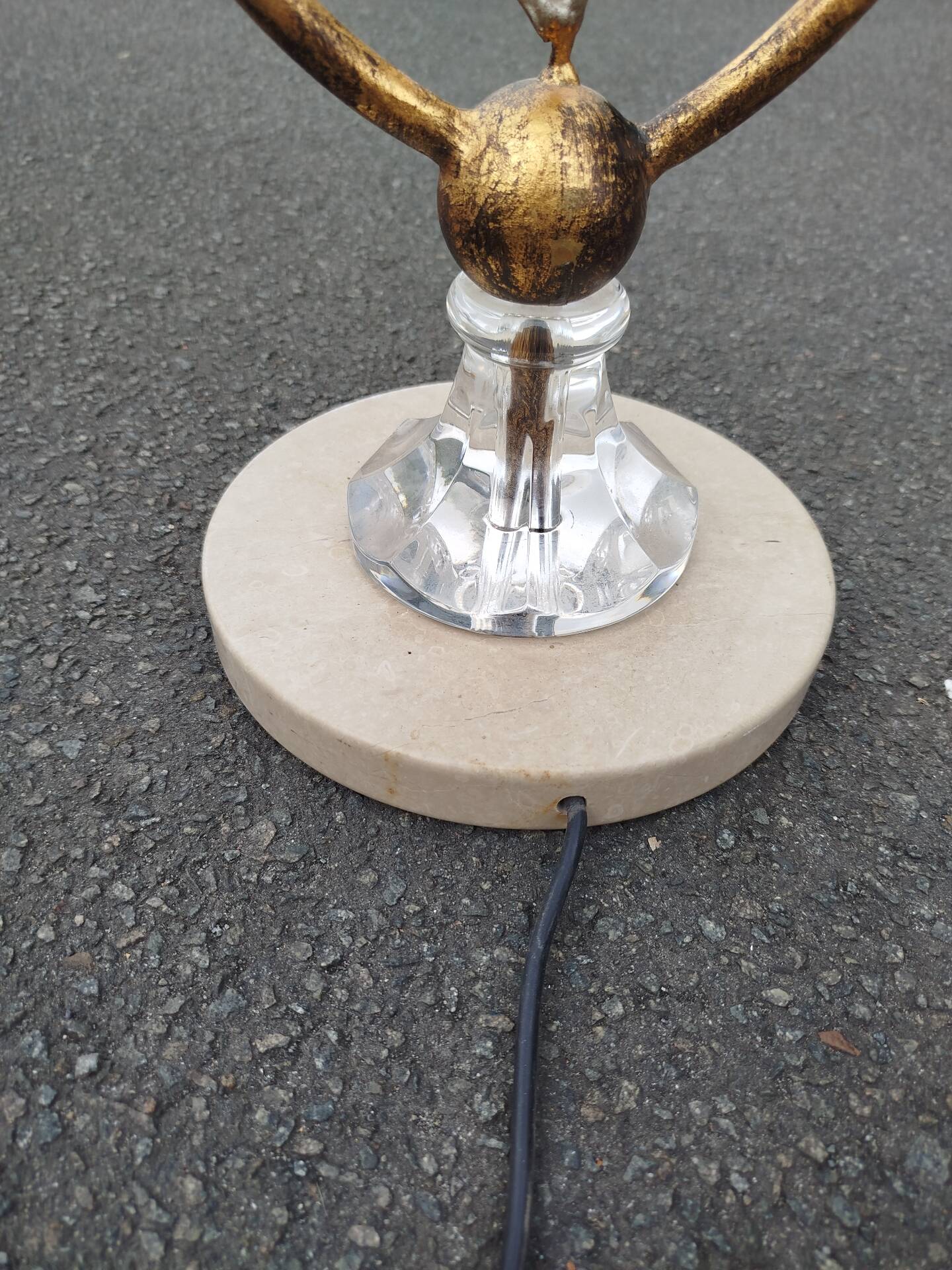 Lampadaire Vintage Banci Firenze en Fer Forgé Doré et Cristal, 1970