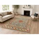 Modern Hand-Knotted Wool Area Rug for Living Room, Blue Geometric Medallion Design Carpet
