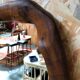 Brutalist olive wood mirror