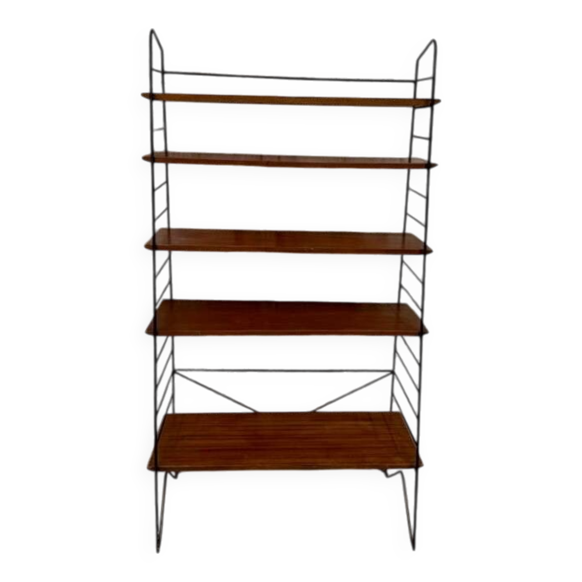 Étagère bibliothèque année 1950 en fer forgé et bois