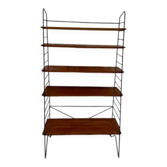 Étagère bibliothèque année 1950 en fer forgé et bois