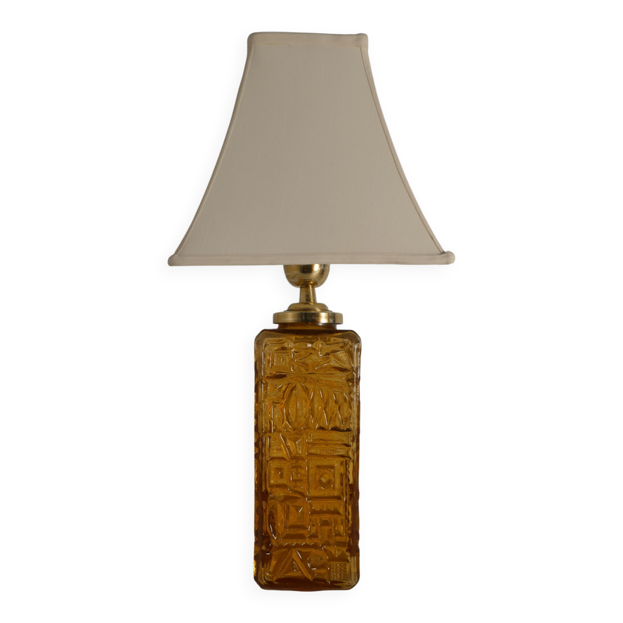 Large Amber Glass Table Lamp by Gustav Leek for Orrefors, 1960s