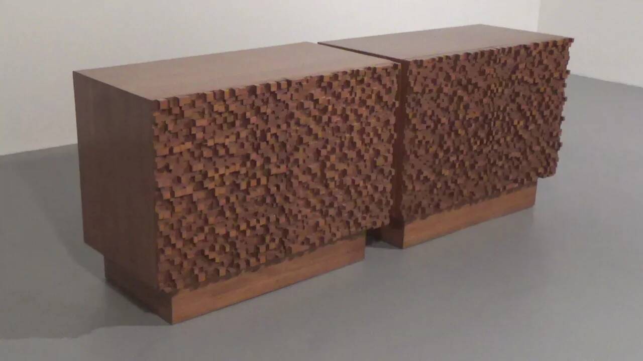 Contemporary pair of Brutalist sideboards made of solid wood