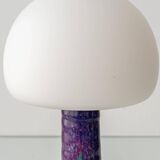 Mid-century modern table lamp by Jaap Ravelli, ceramic base and glass shade.
