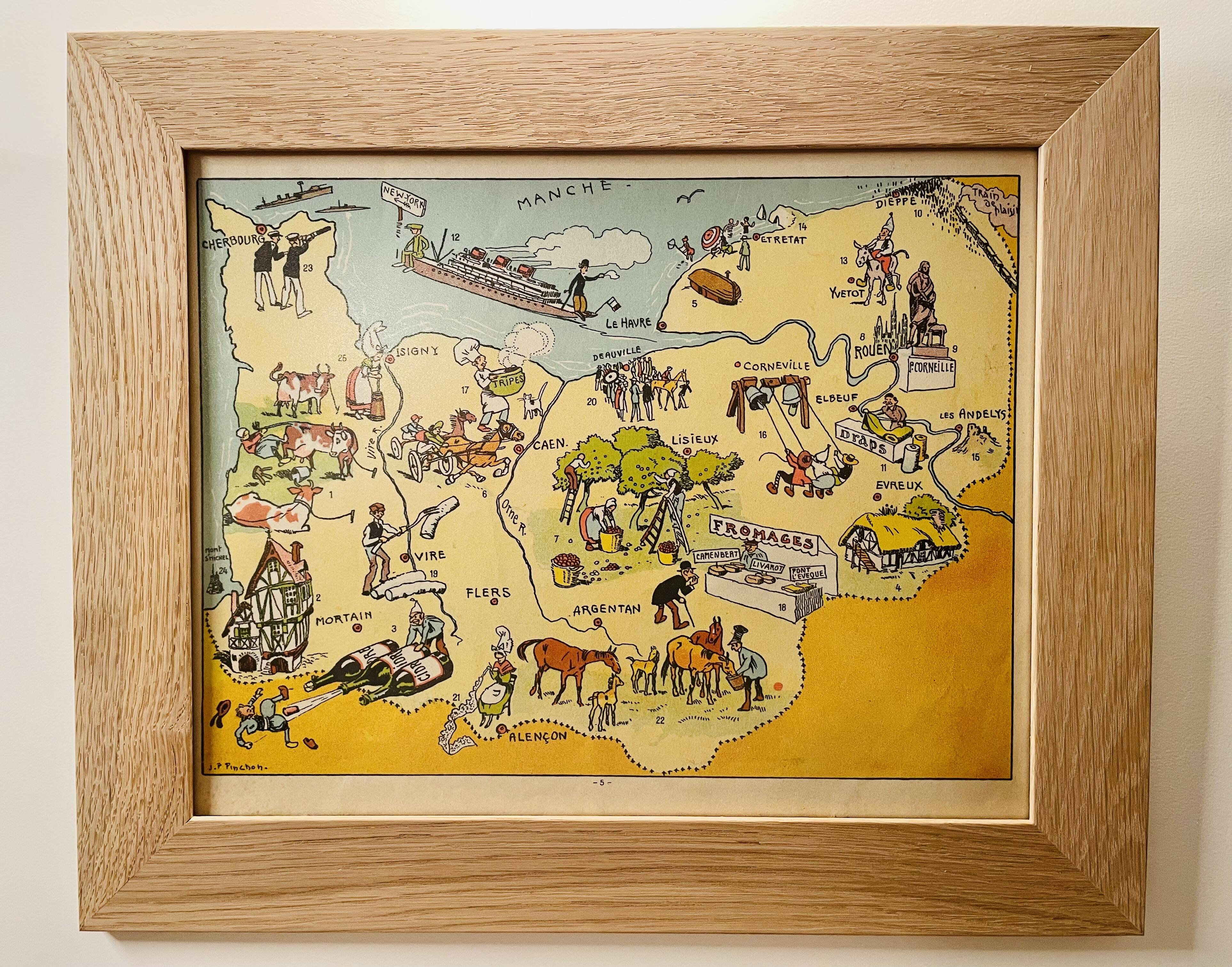 Old illustrated map of Normandy 1935 - JP Pinchon