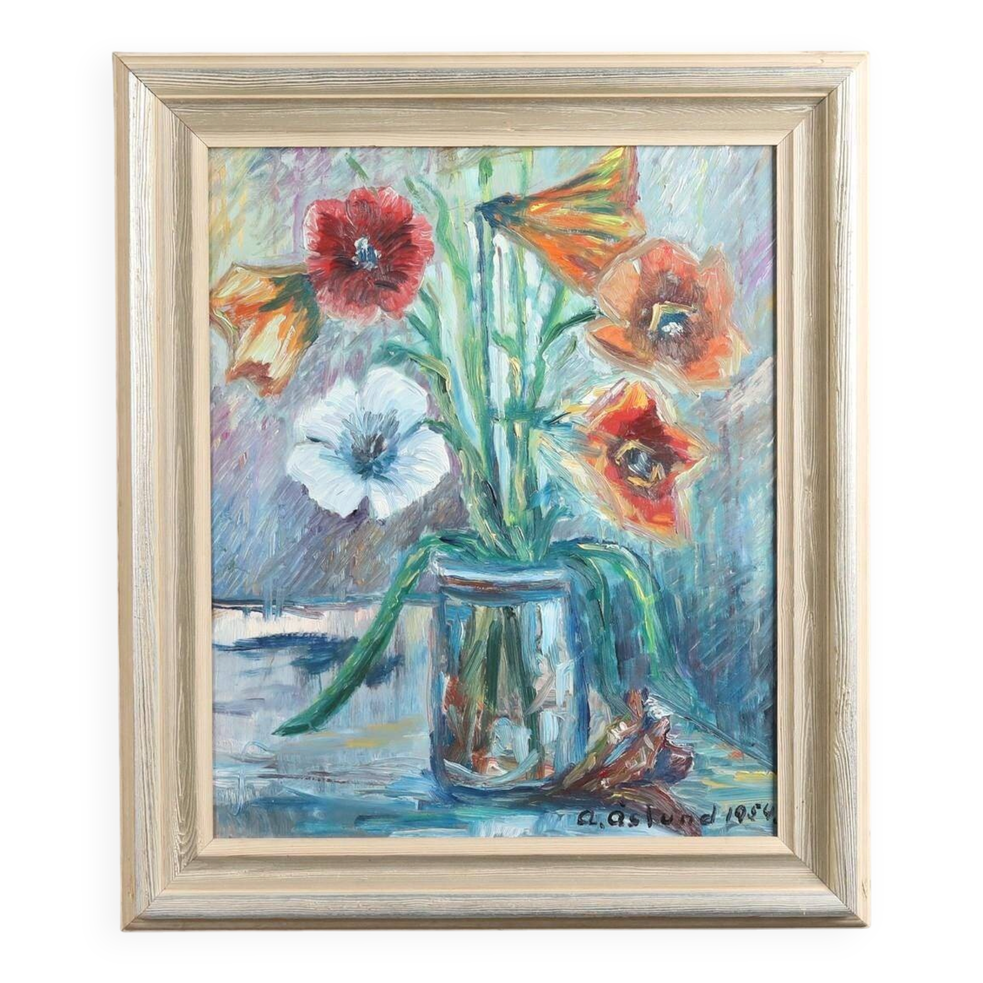 Swedish Oil on Panel – “Flower Still Life” by A. Åslund – Dated 1954