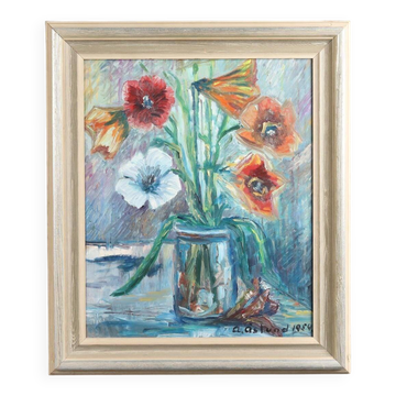 Swedish Oil on Panel – “Flower Still Life” by A. Åslund – Dated 1954