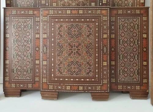 Antique Art Deco Bed Middle Eastern Damascene Inlaid Mother of Pearl Mosaic