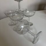 Set of 6 champagne glasses in Napoleon III faceted cut ringing crystal