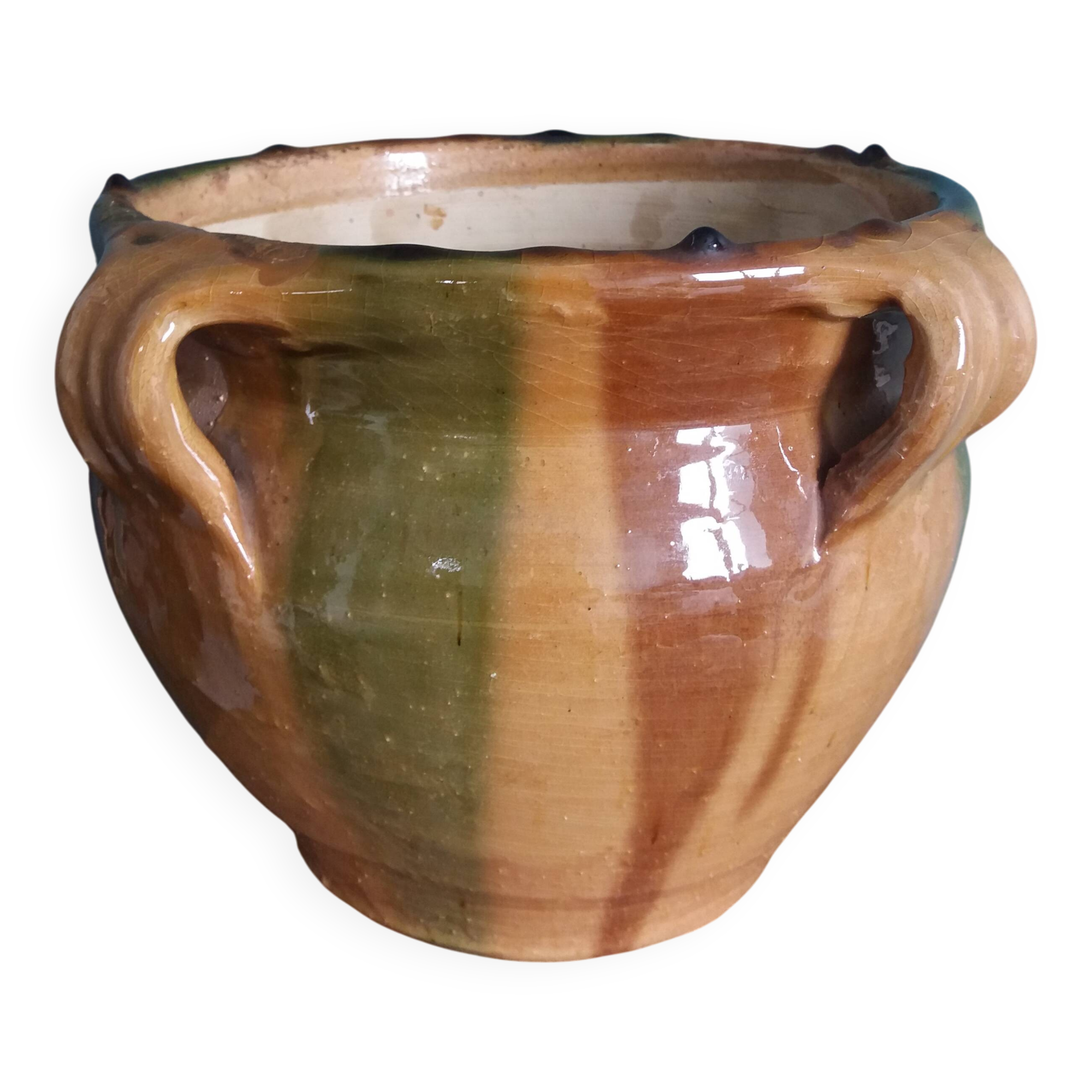 Provençal flower pot planter cache pot in glazed terracotta