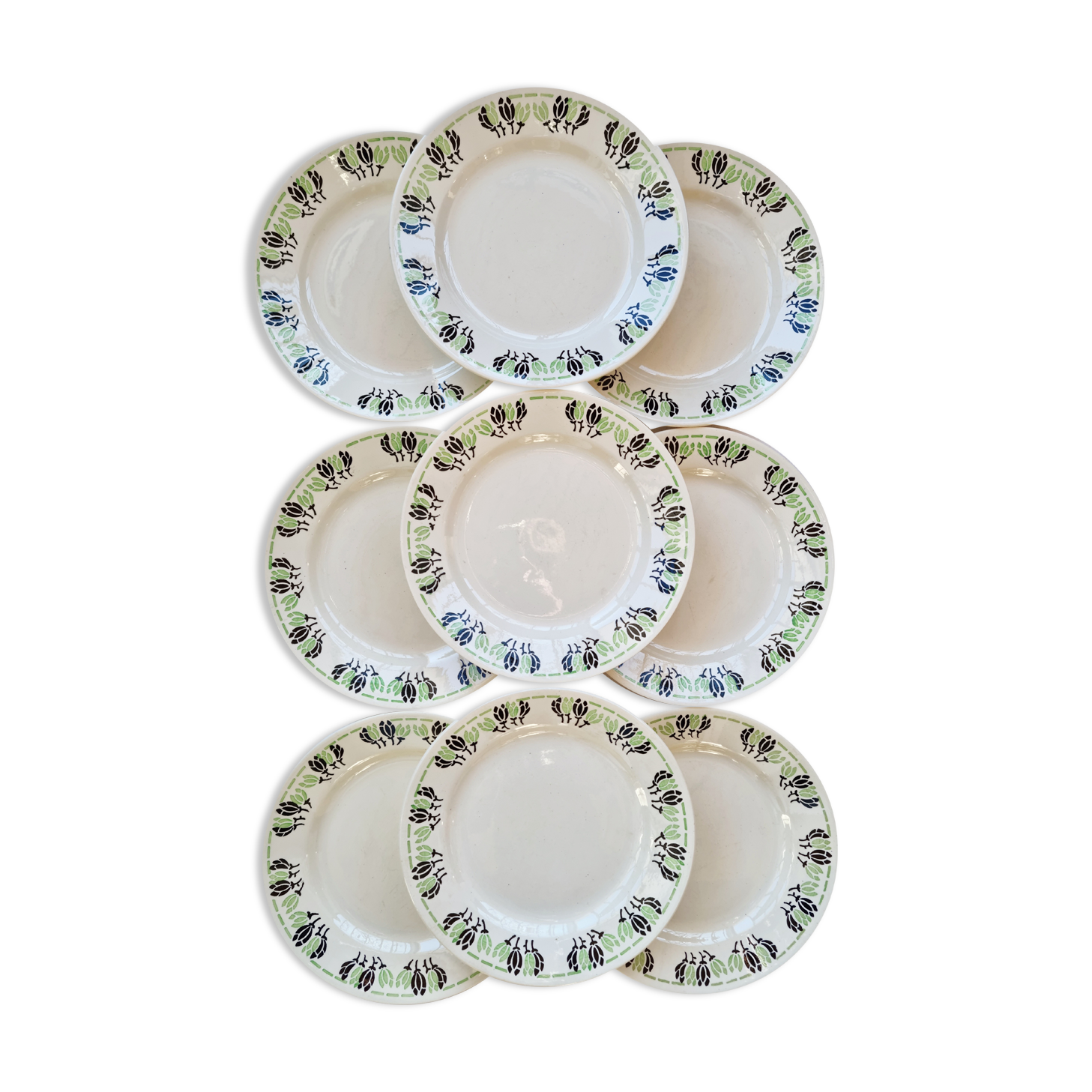 Set of 9 flat plates Paulette H.B.C Choisy le Roi