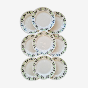 Set of 9 flat plates Paulette H.B.C Choisy le Roi