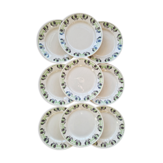 Set of 9 flat plates Paulette H.B.C Choisy le Roi