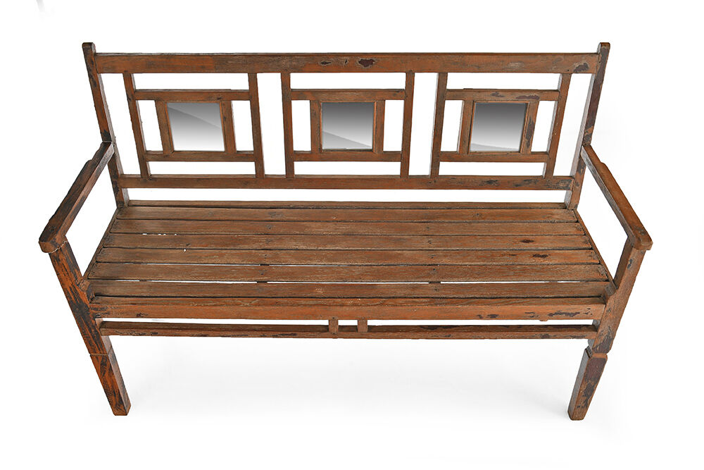 Wooden bench with 3 mirrors