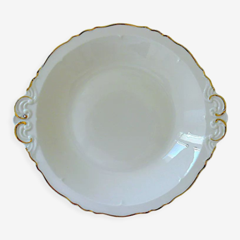 Hollow dish in white porcelain, golden lip.