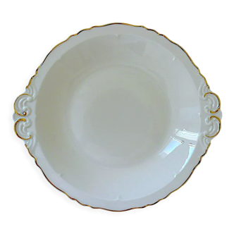 Hollow dish in white porcelain, golden lip.