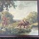 Pair of oil on canvas paintings depicting hunting scenes with deer and wild boar.