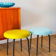 Black iron stool and boiled wool, turquoise blue, 1960