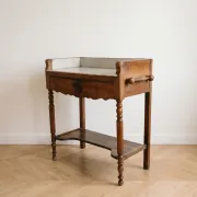 Table de toilette ancienne en bois et marbre