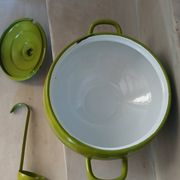 Vintage green enamelled tin soup tureen
