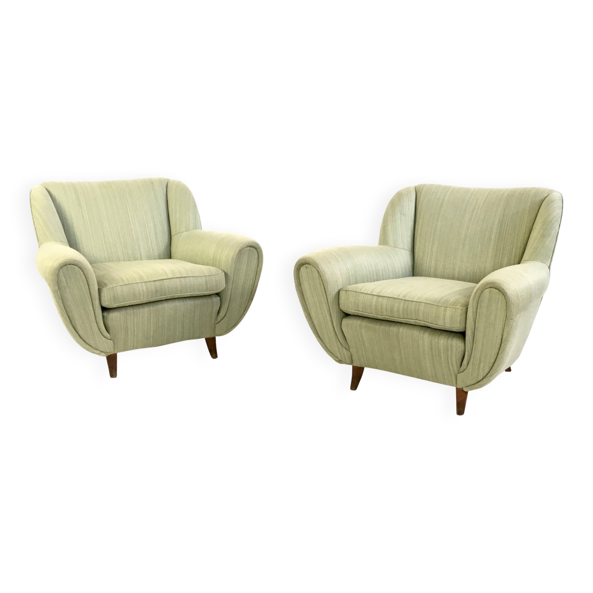 Pair of Light Green Armchairs with Wooden Structure, Italy