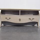 Wooden TV cabinet, 1 drawer, 2 storage spaces, Taupe patina