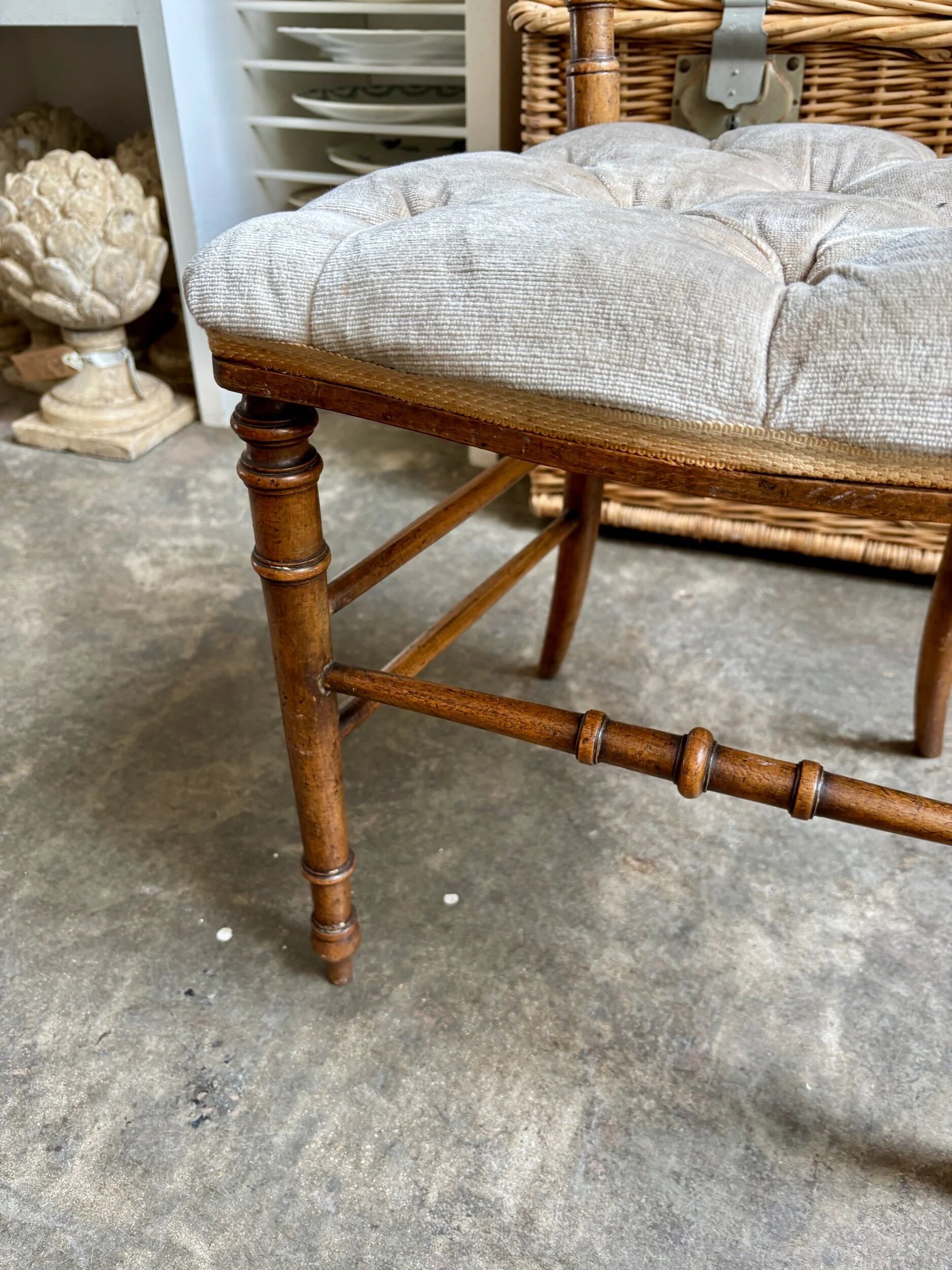 Napoleon III chair in dark wood and beige cotton velvet.