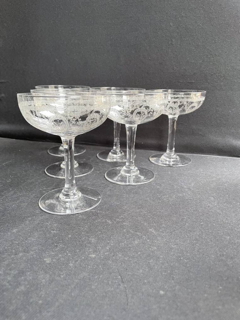6 Champagne glasses – Saint Louis Christmas service rock crystal engraving 3540