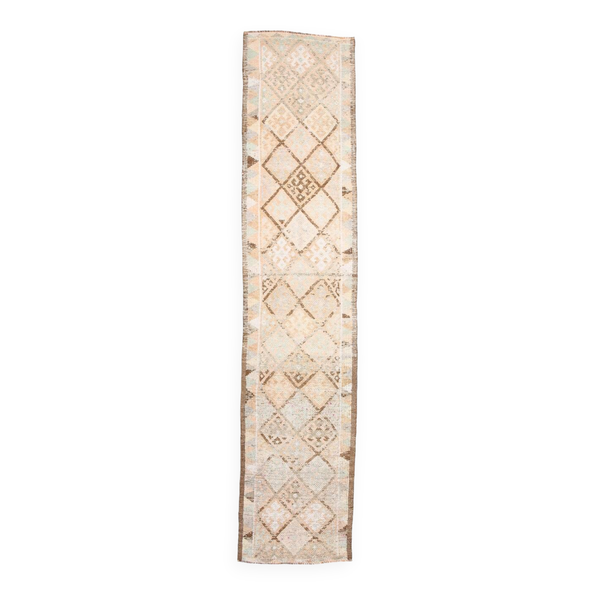 3x12 Turkish Cream & Brown Vintage Runner Rug, 79x366Cm